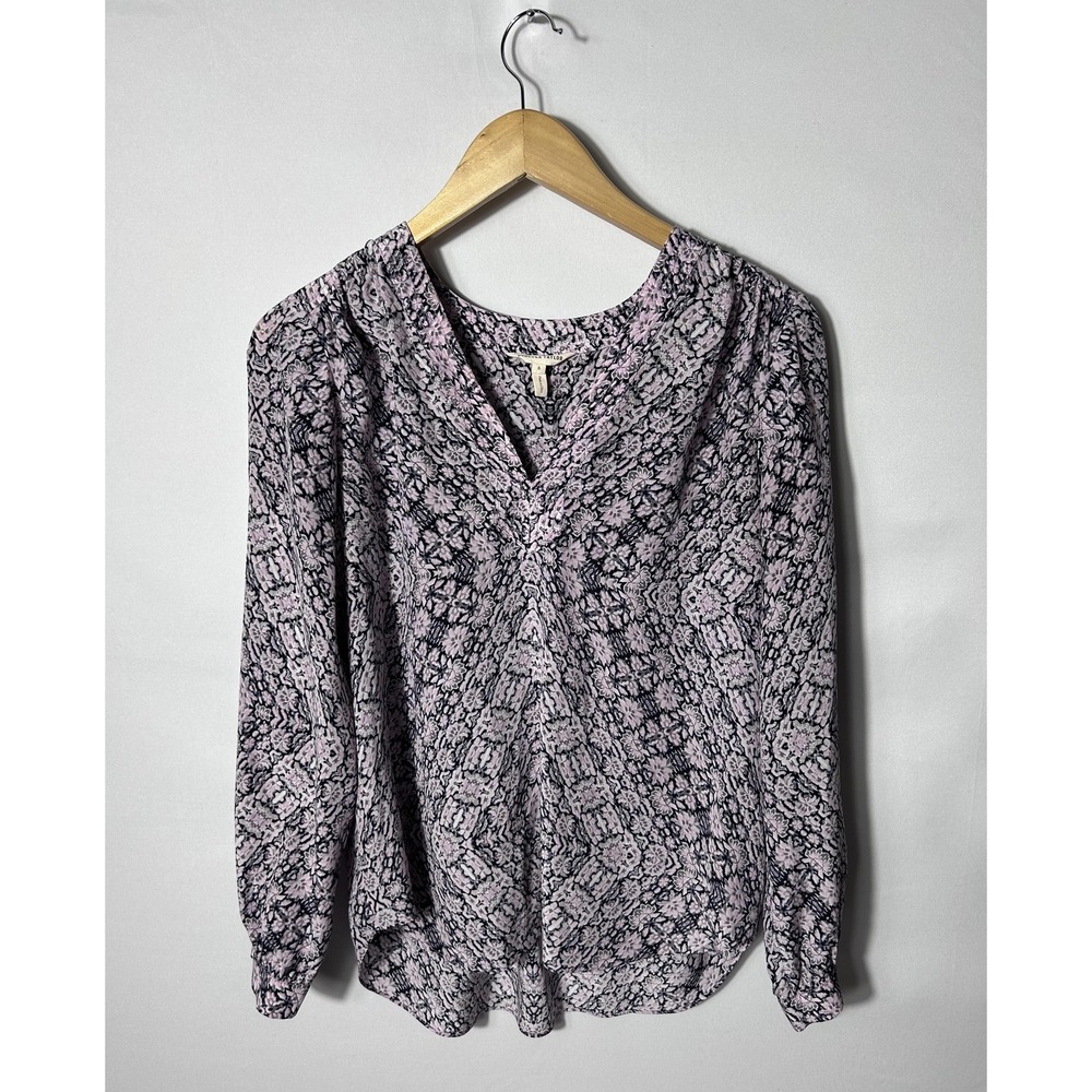 Rebecca Taylor Blouse Womens 6 Pink Silk Floral Print V Neck Long Sleeve